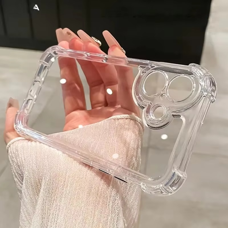Luxury iPhone Clear Soft Case with Camera Protector — Plating Airbag Design, Shockproof Transparent Cover, Anti-Fingerprint Scratch-Resistant Non-Slip Finish