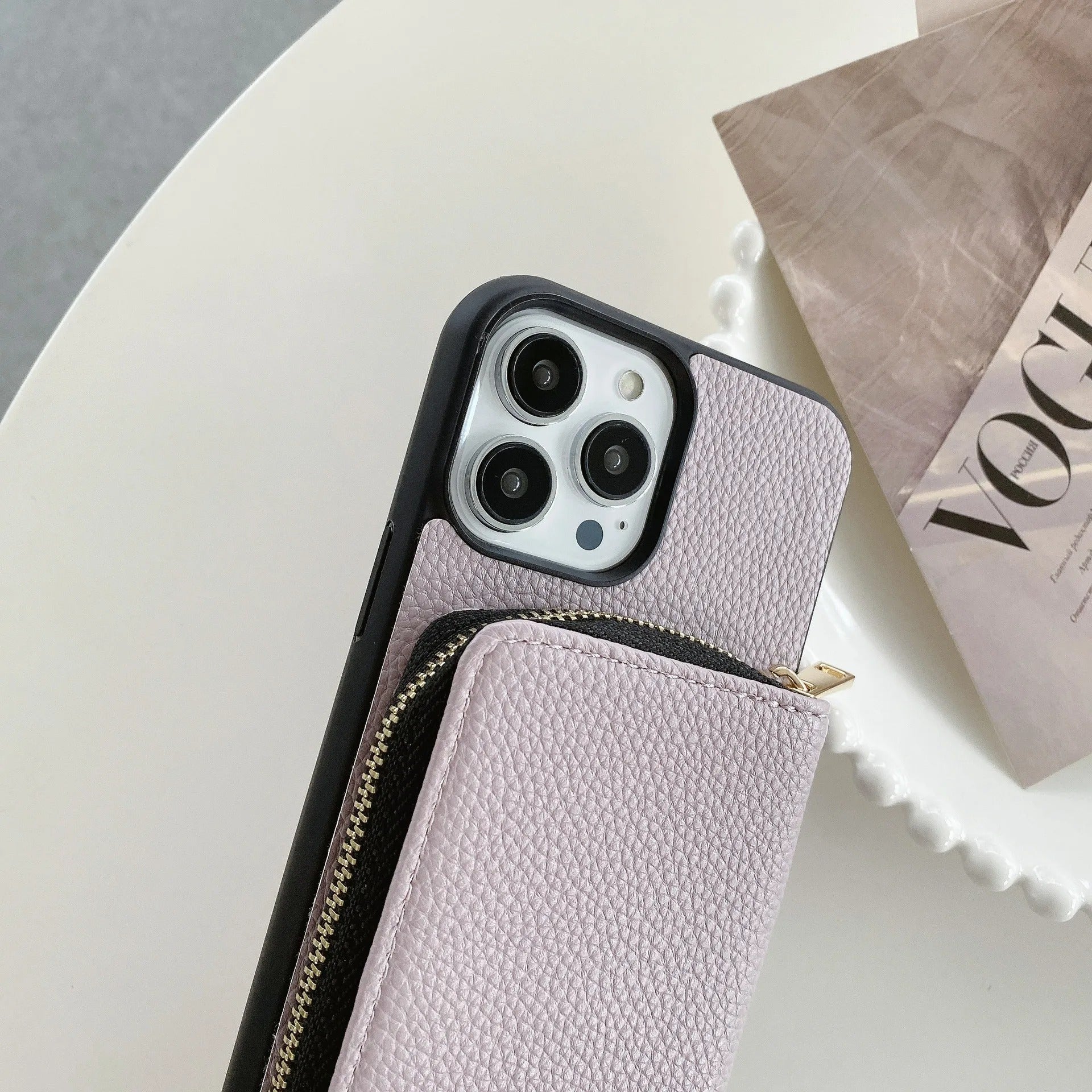 Luxury iPhone Crossbody Wallet Case with Zipper — PU Leather Cover, Card Slots, Adjustable Strap, Shockproof Full Body Protection, Anti-Fingerprint Finish