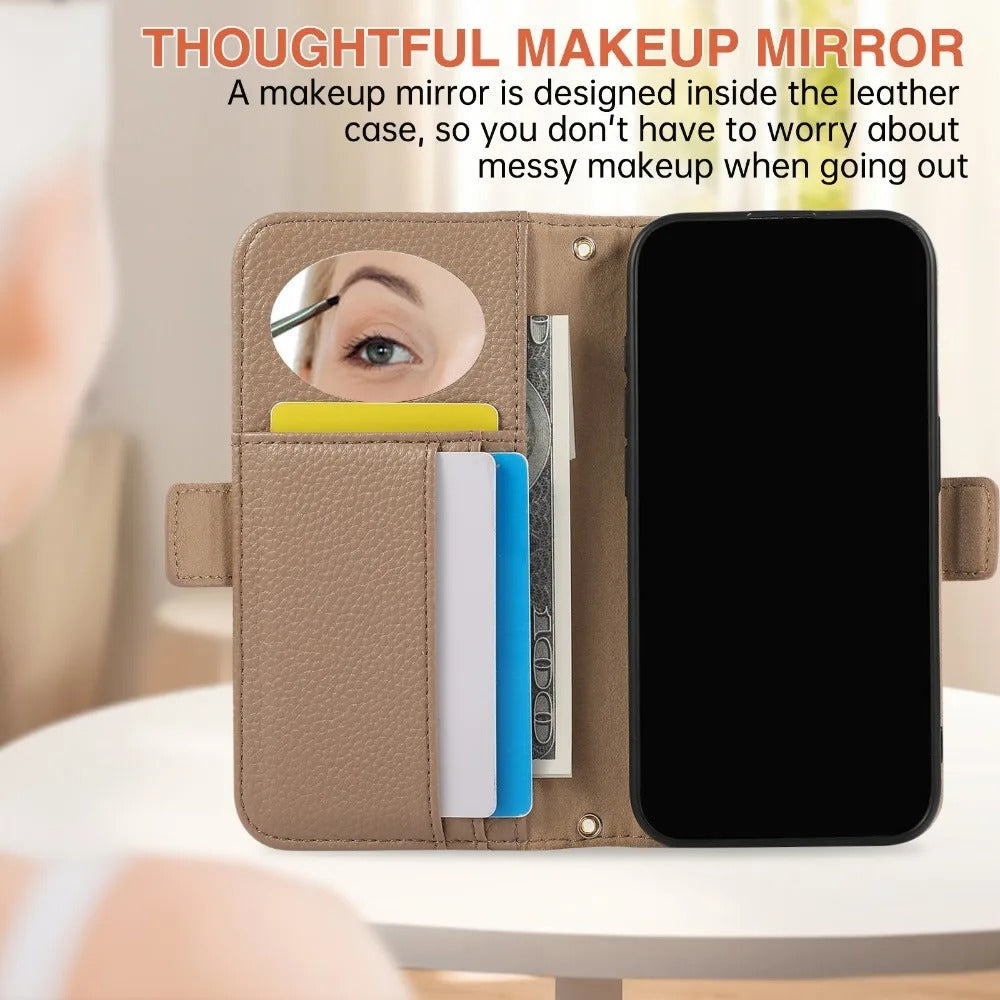 Luxury iPhone Crossbody Zipper Wallet Case — PU Leather Cover with Card Holder, Adjustable Strap, Shockproof Drop Protection, Anti-Fingerprint Scratch-Resistant Design