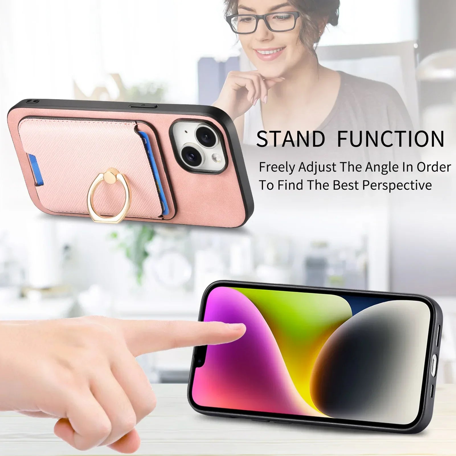 Luxury iPhone Detachable Magnetic Wallet Case — Leather Cover with Card Holder, Ring Stand Function, Shockproof Protection, Anti-Fingerprint Scratch-Resistant Design