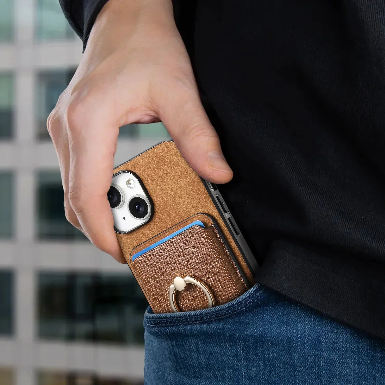 Luxury iPhone Detachable Magnetic Wallet Case — Leather Cover with Card Holder, Ring Stand Function, Shockproof Protection, Anti-Fingerprint Scratch-Resistant Design