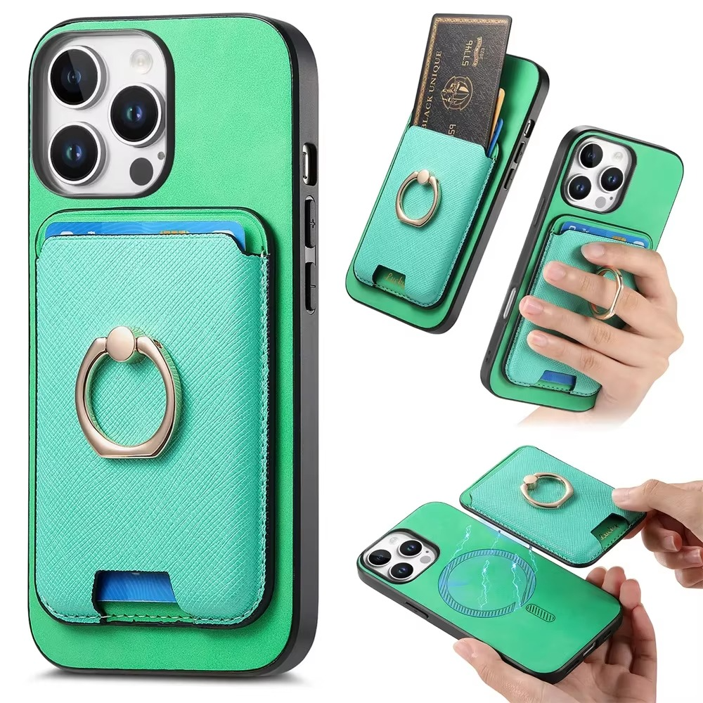 Luxury iPhone Detachable Magnetic Wallet Case — Leather Cover with Card Holder, Ring Stand Function, Shockproof Protection, Anti-Fingerprint Scratch-Resistant Design