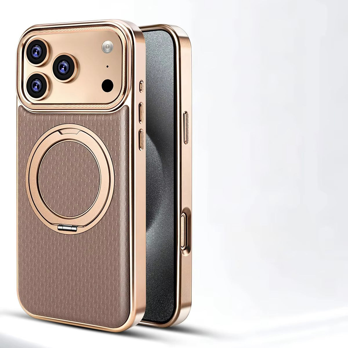 Luxury iPhone Diamond Pattern Leather Case — MagSafe Magnetic Charging, Rotating Bracket Holder, Full Coverage Shockproof Anti-Fingerprint Protection