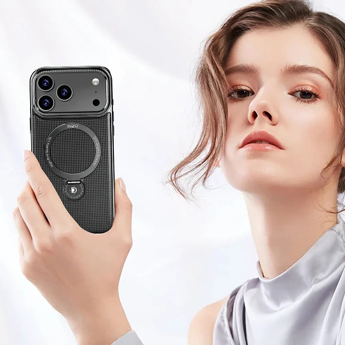 Luxury iPhone Diamond Pattern Leather Case — MagSafe Magnetic Charging, Rotating Bracket Holder, Full Coverage Shockproof Anti-Fingerprint Protection