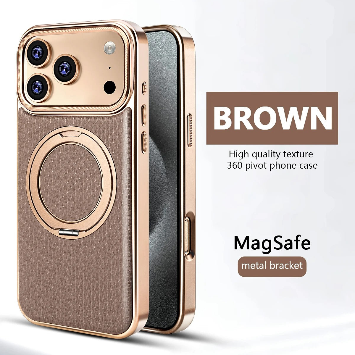 Luxury iPhone Diamond Pattern Leather Case — MagSafe Magnetic Charging, Rotating Bracket Holder, Full Coverage Shockproof Anti-Fingerprint Protection