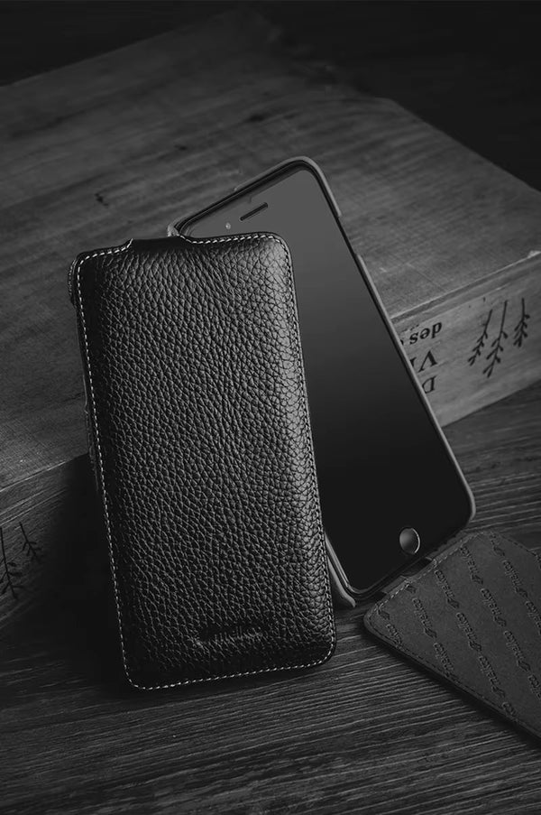 Luxury iPhone Flip Case 100% Genuine Cowhide Leather — Premium Melkco Design, Slim Protective Cover with Textured Finish, Stylish Durable Phone Protection