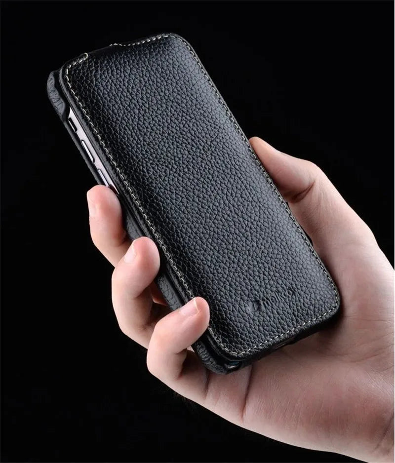 Luxury iPhone Flip Case 100% Genuine Cowhide Leather — Premium Melkco Design, Slim Protective Cover with Textured Finish, Stylish Durable Phone Protection