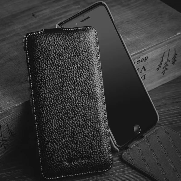Luxury iPhone Flip Case 100% Genuine Cowhide Leather — Premium Melkco Design, Slim Protective Cover with Textured Finish, Stylish Durable Phone Protection