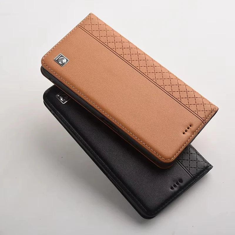 Luxury iPhone Flip Case Genuine Leather Cover — Magnetic Closure, Card Slot Holder, Business Style Design with Kickstand, Full Body Shockproof Protection