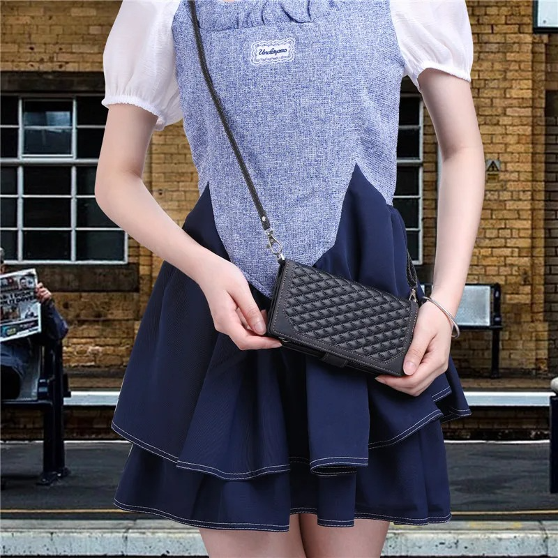 Luxury iPhone Crossbody Zipper Wallet Case — PU Leather Cover with Card Holder, Wrist Strap and Lanyard, Kickstand Function, Shockproof Anti-Fingerprint Design