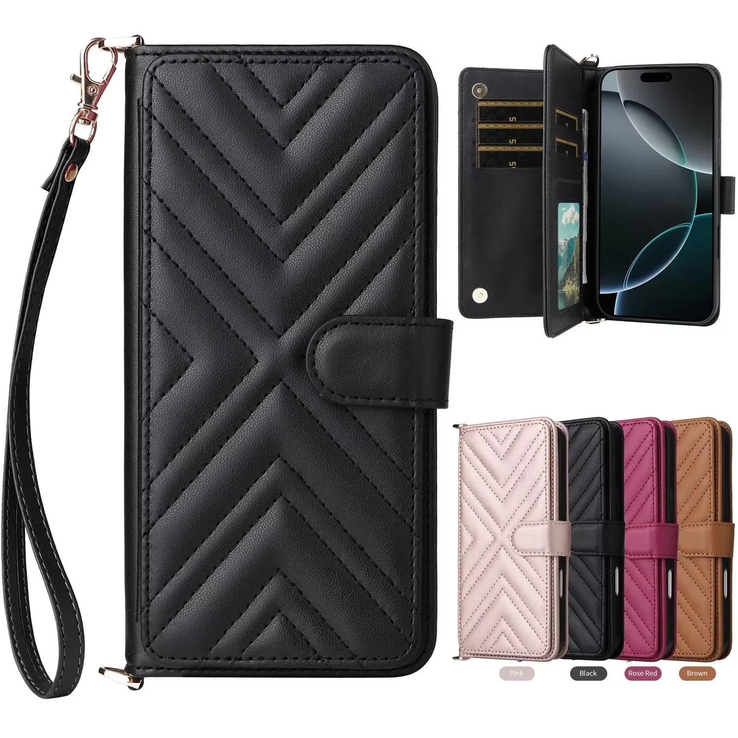 Luxury iPhone Flip Wallet Case — Leather Cover with Card Holder, Shockproof Protective Design, Stylish Full Body Phone Case with Added Functionality