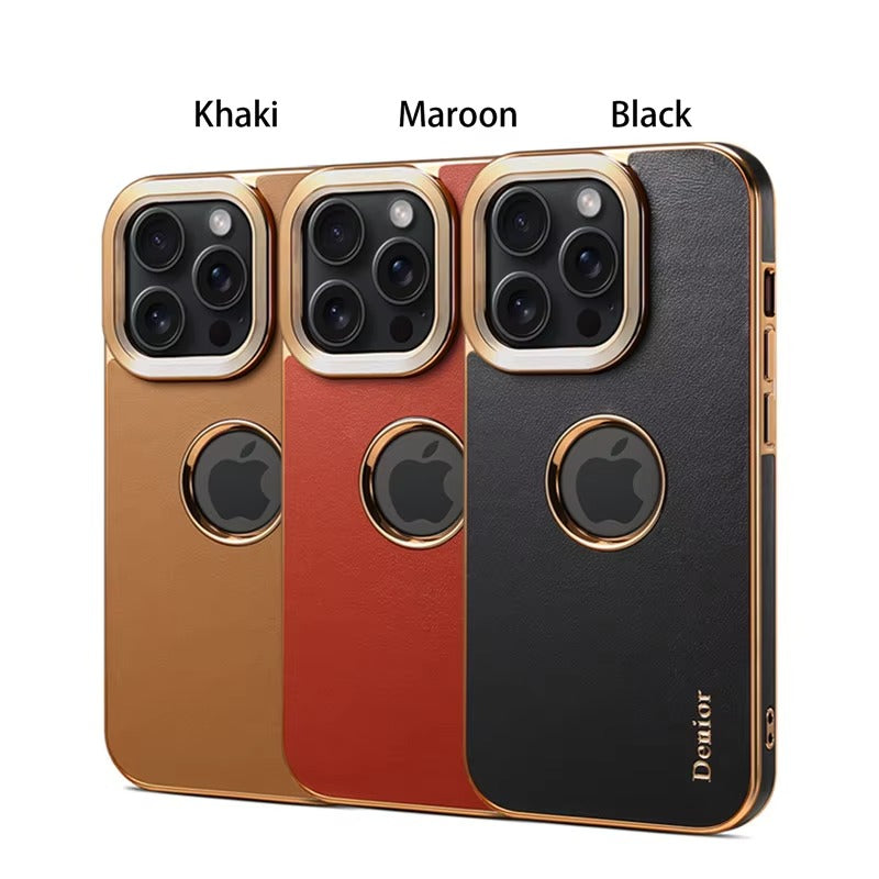 Luxury iPhone Genuine Leather Back Case — Shockproof Half-Wrapped Cover, Anti-Fingerprint Scratch-Resistant Design, Slim Non-Slip Premium Finish