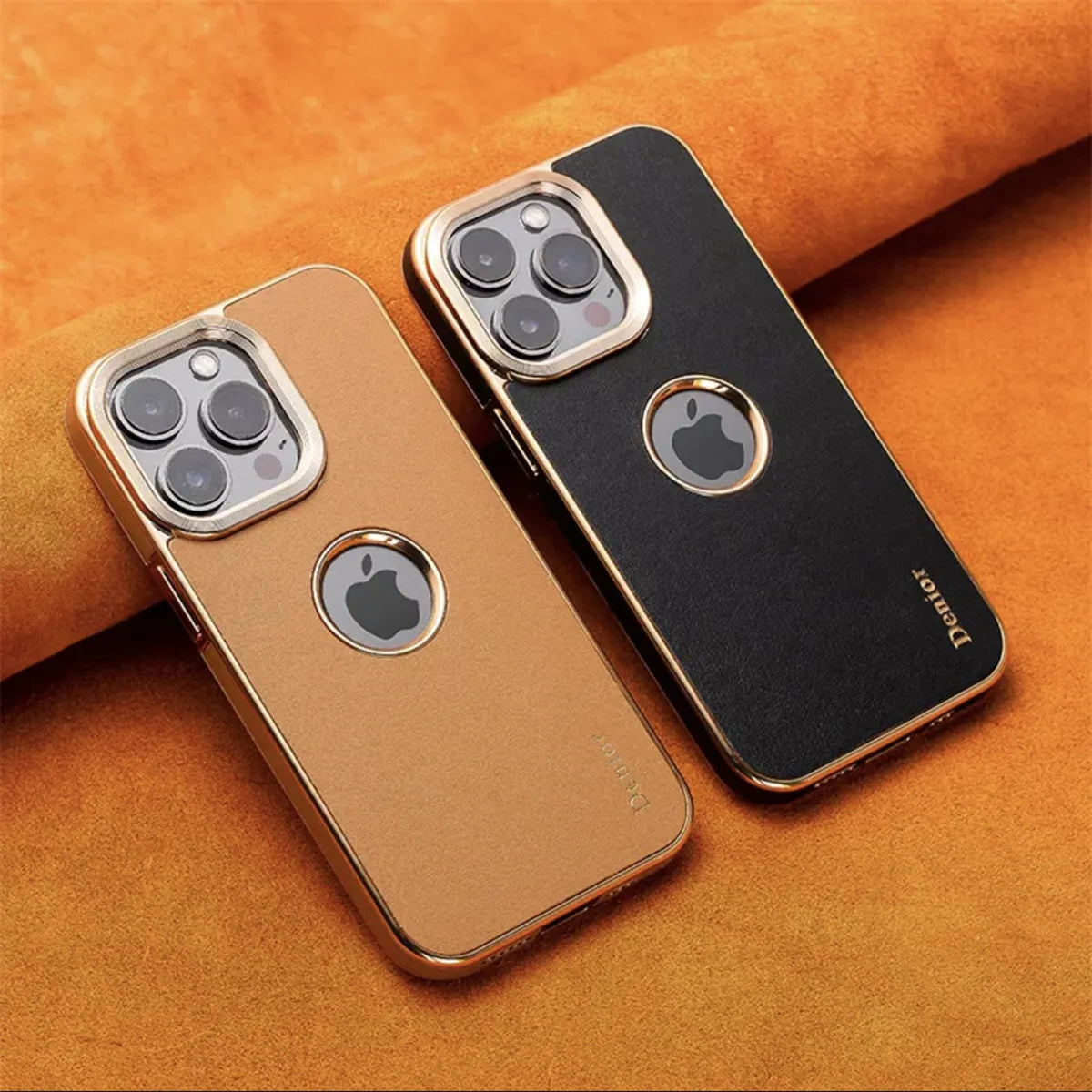 Luxury iPhone Genuine Leather Back Case — Shockproof Half-Wrapped Cover, Anti-Fingerprint Scratch-Resistant Design, Slim Non-Slip Premium Finish