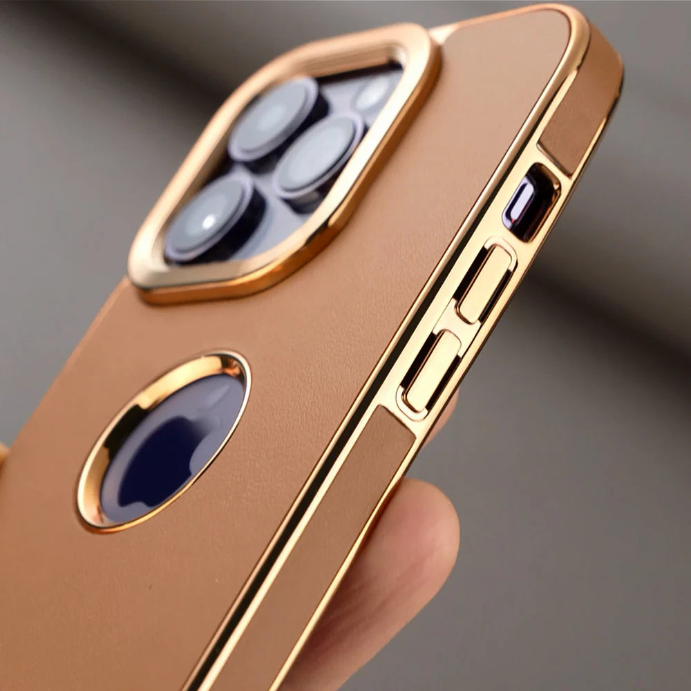 Luxury iPhone Genuine Leather Back Case — Shockproof Half-Wrapped Cover, Anti-Fingerprint Scratch-Resistant Design, Slim Non-Slip Premium Finish