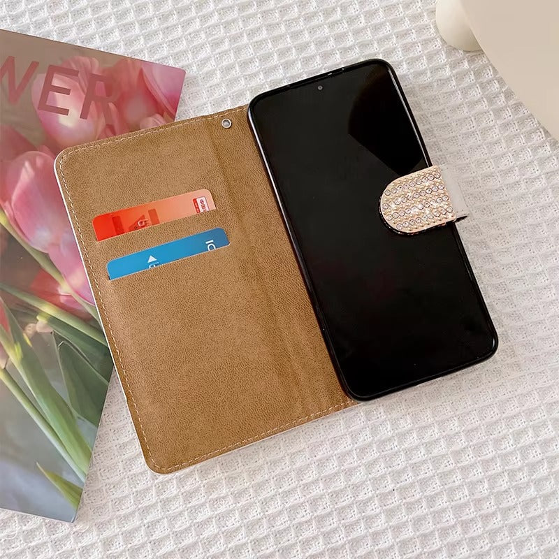 Luxury iPhone Glitter Wallet Flip Case — PU Leather Cover with Sparkling Design, Card Storage Compartment, Full Body Protection, Stylish and Durable