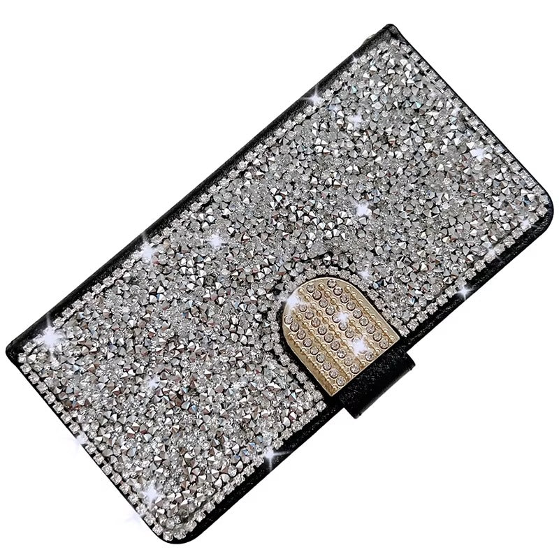 Luxury iPhone Glitter Wallet Flip Case — PU Leather Cover with Sparkling Design, Card Storage Compartment, Full Body Protection, Stylish and Durable