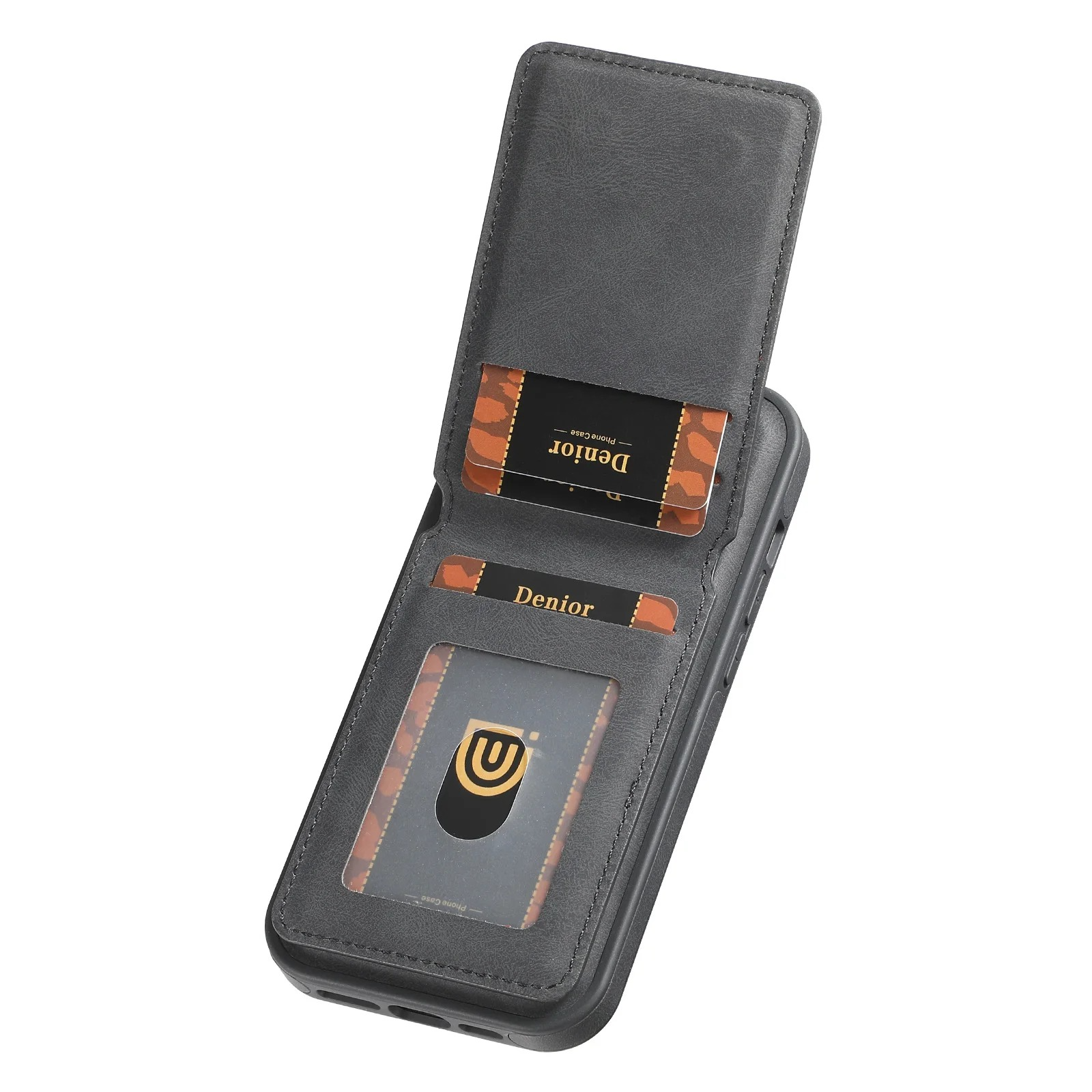 Luxury iPhone Leather Card Holder Case with 360° Ring Stand — MagSafe Compatible Magnetic Cover, Wireless Charging Support, Shockproof Anti-Fingerprint Protection