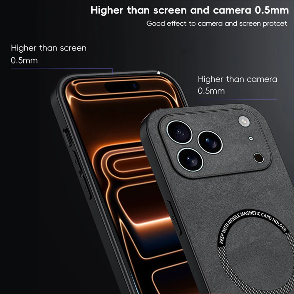 Luxury iPhone Leather Case MagSafe Compatible — Magnetic Wireless Charging Cover, Shockproof Soft Design, Anti-Fingerprint Scratch-Resistant Matte Finish