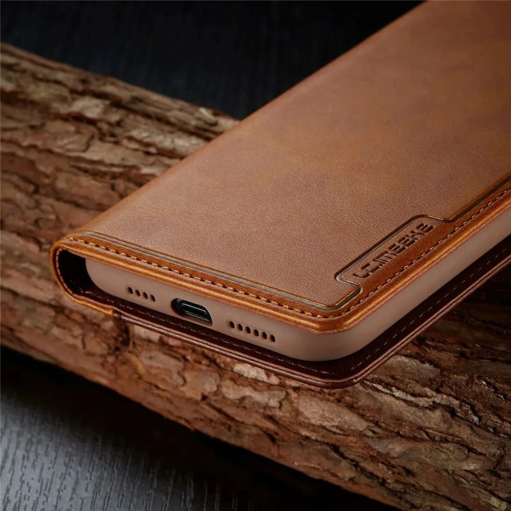 Luxury iPhone Leather Flip Case with Card & SIM Slots — Magnetic PU Leather Cover, Slim Folio Design, Full Body Protection, Lightweight and Stylish