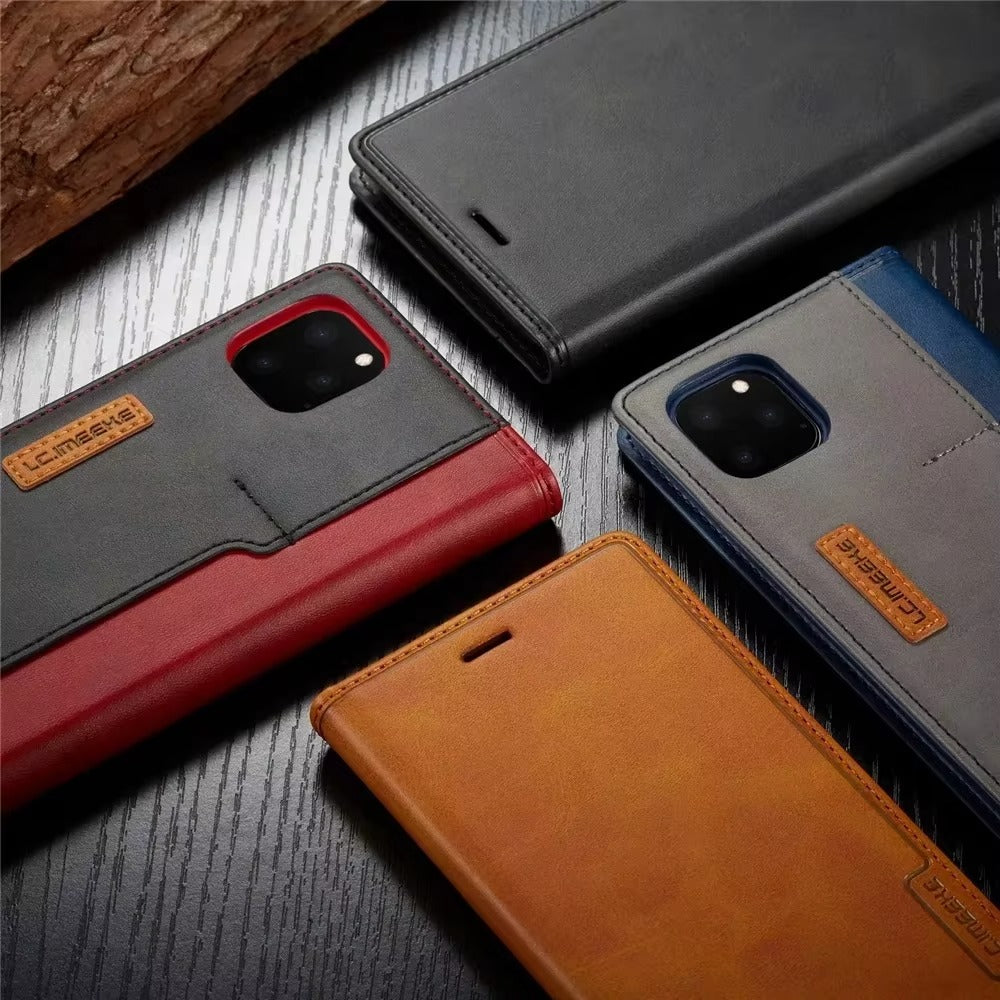 Luxury iPhone Leather Flip Case with Card & SIM Slots — Magnetic PU Leather Cover, Slim Folio Design, Full Body Protection, Lightweight and Stylish