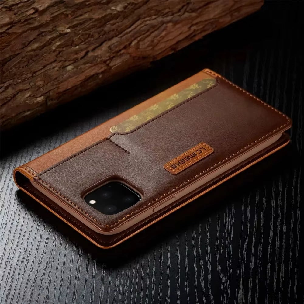 Luxury iPhone Leather Flip Case with Card & SIM Slots — Magnetic PU Leather Cover, Slim Folio Design, Full Body Protection, Lightweight and Stylish