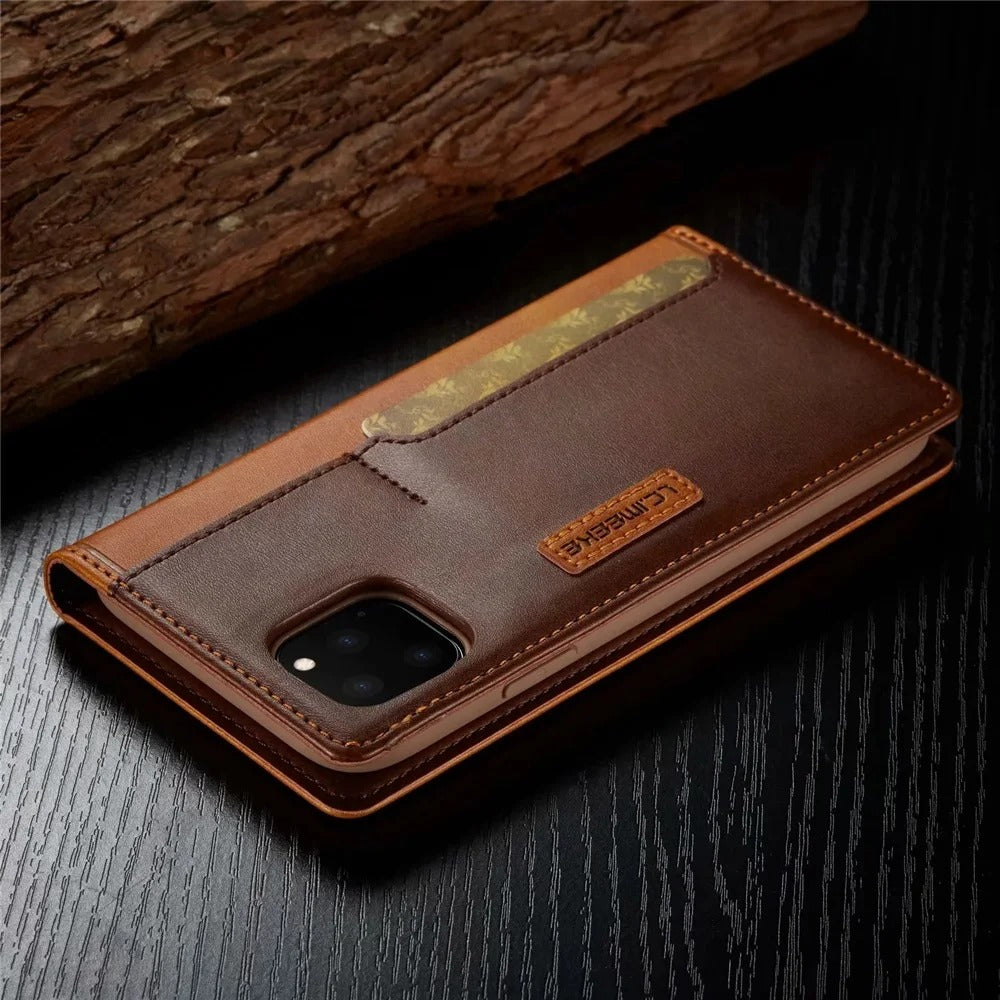 Luxury iPhone Leather Flip Case with Card & SIM Slots — Magnetic PU Leather Cover, Slim Folio Design, Full Body Protection, Lightweight and Stylish