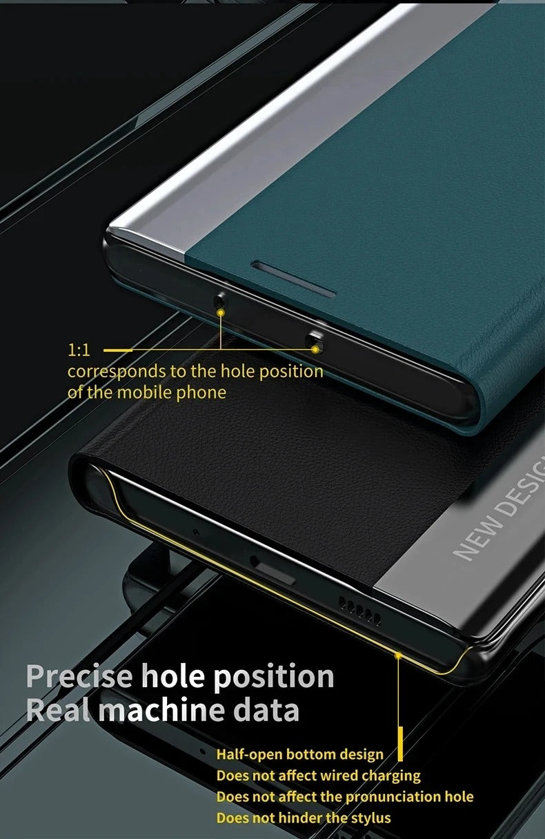 Luxury iPhone Leather Flip Case with Stand — Plating Book-Style Cover, Kickstand Holder, Shockproof Protection, Anti-Fingerprint Matte Finish