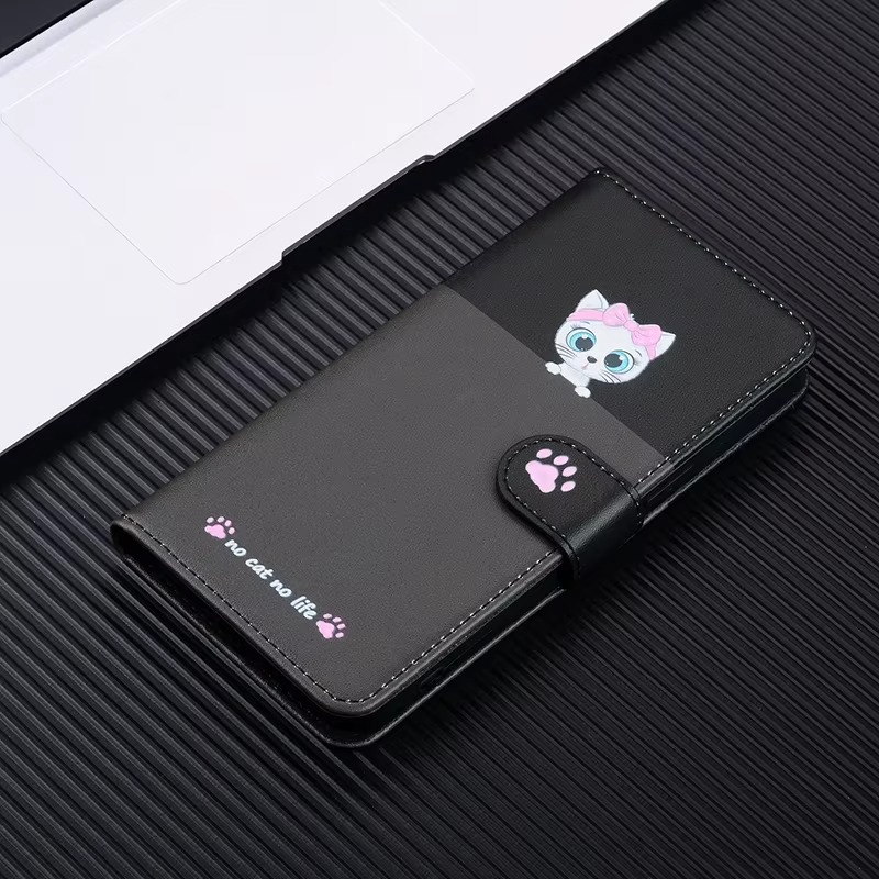 Luxury iPhone Leather Flip Wallet Case — Cute Cat Pet Design, Magnetic Cover with Card Holder, Stand Function, Shockproof Anti-Scratch Protection for Women