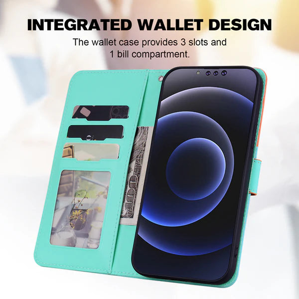 Luxury iPhone Leather Flip Wallet Case — Cute Cat Pet Design, Magnetic Cover with Card Holder, Stand Function, Shockproof Anti-Scratch Protection for Women