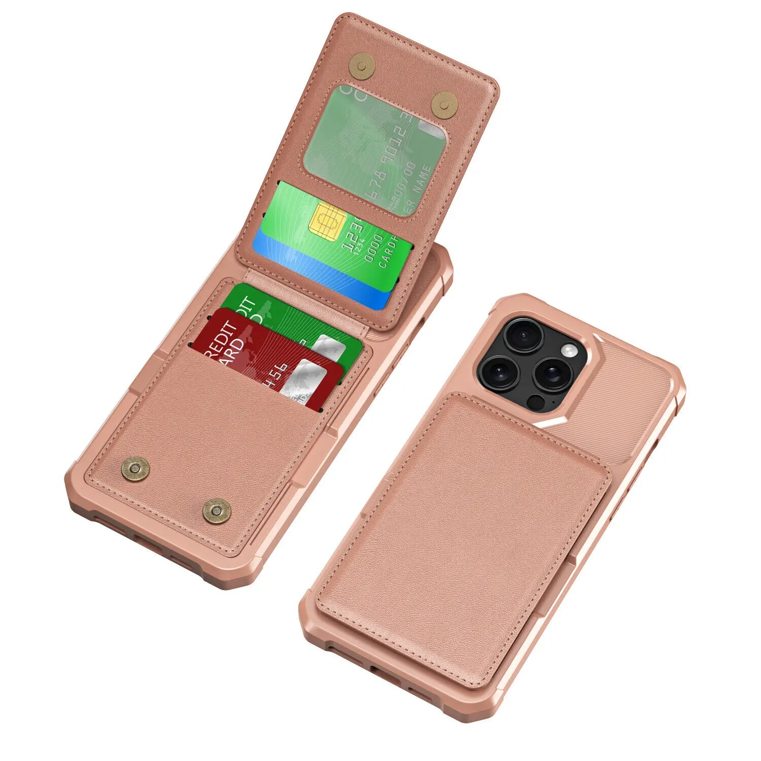 Luxury iPhone Leather Wallet Case with Card Holder — Hard Back Cover, Built-In Bracket Stand, Slim Protective Design, Stylish Full Body Phone Case