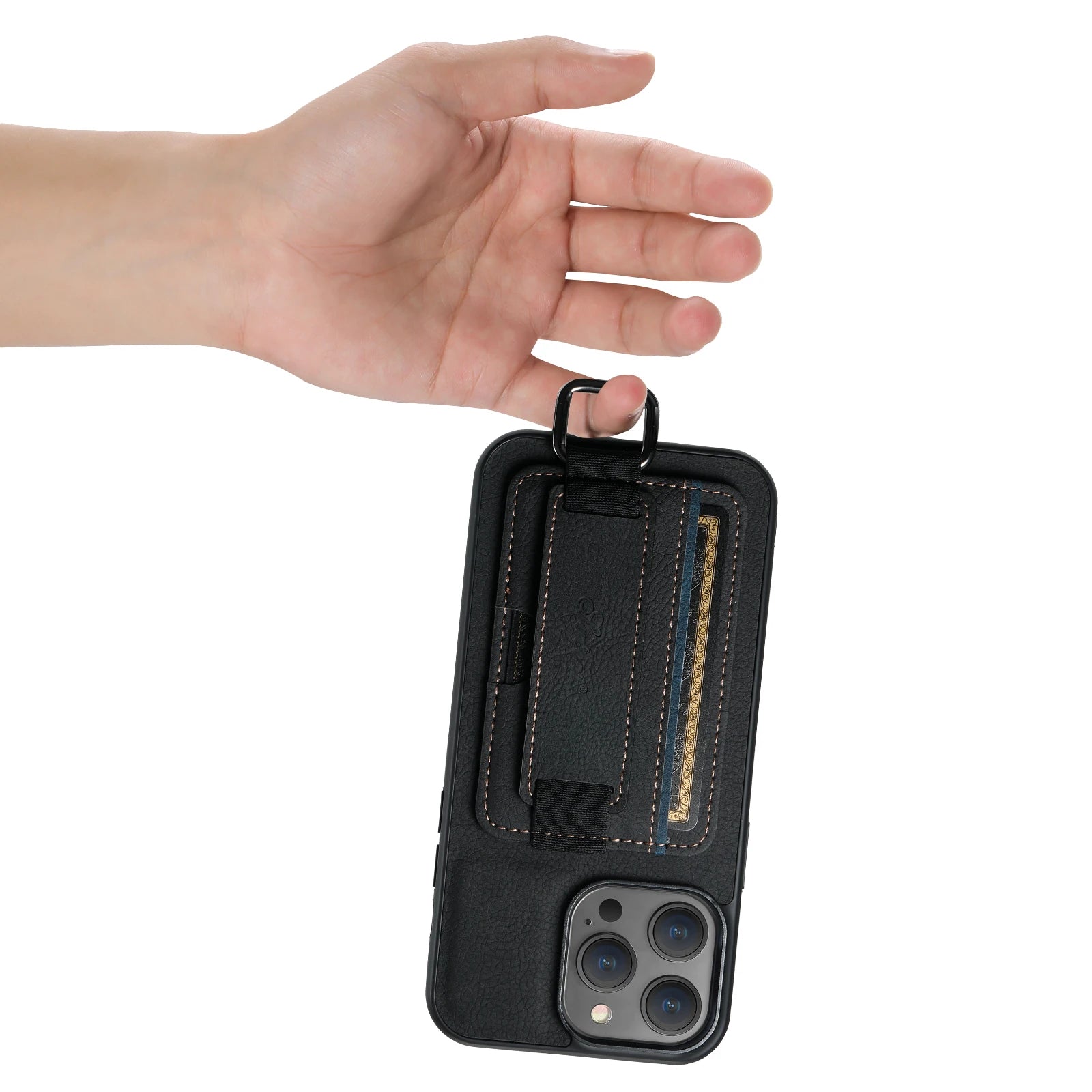 Luxury iPhone Leather Wallet Case with Card Holder — Wrist Strap Design, PU Leather Cover, Shockproof Full Body Protection, Stylish Storage Compartment