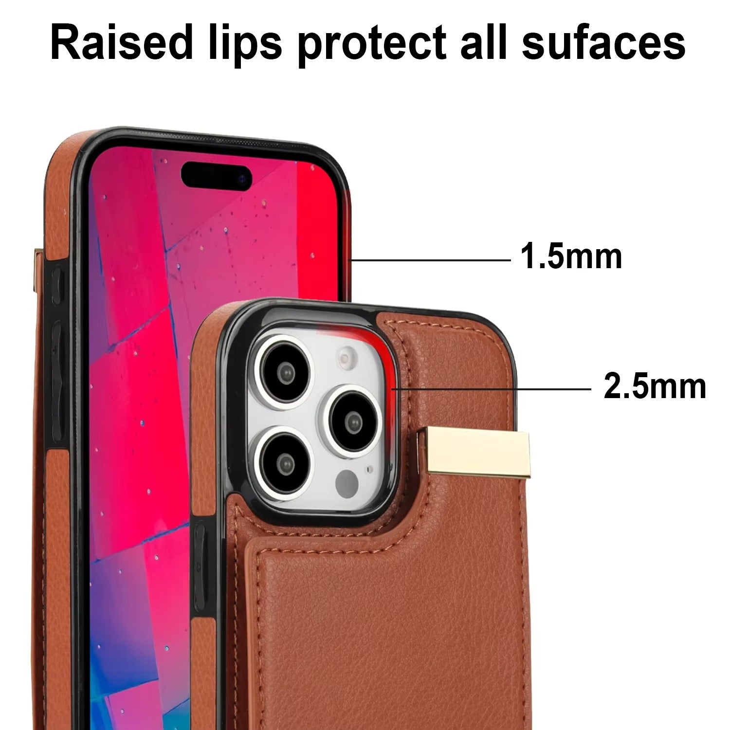 Luxury iPhone Leather Wallet Case with Card Holders — Kickstand Function, Full Body Protective Cover, Shockproof Design, Stylish and Functional Phone Case