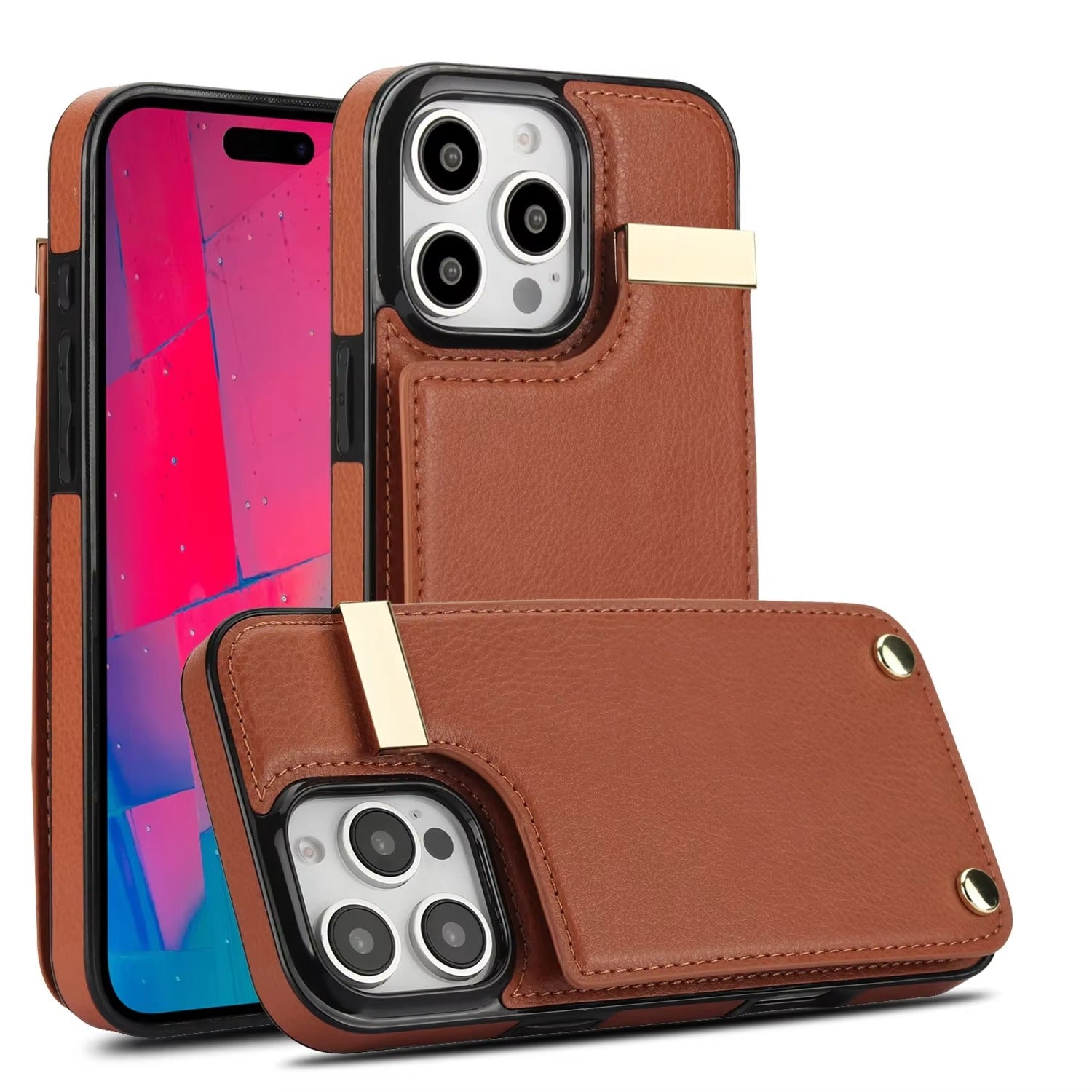 Luxury iPhone Leather Wallet Case with Card Holders — Kickstand Function, Full Body Protective Cover, Shockproof Design, Stylish and Functional Phone Case