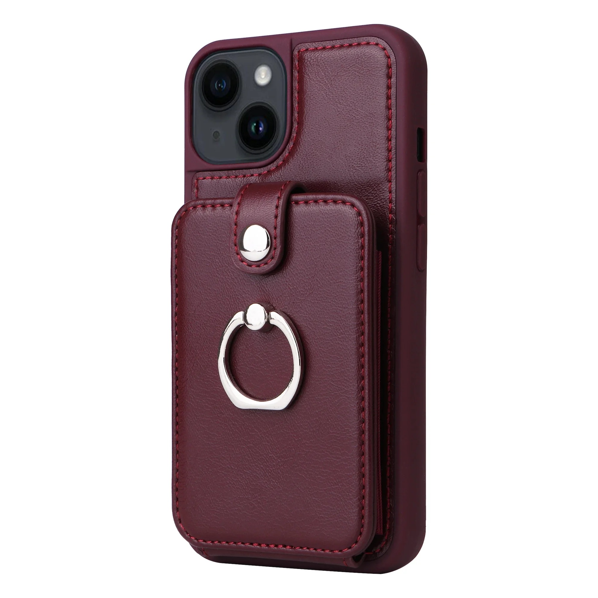 Luxury iPhone Leather Wallet Case with Ring Holder — Card Slot Cover, Shockproof Protective Design, Anti-Fingerprint Scratch-Resistant Non-Slip Finish