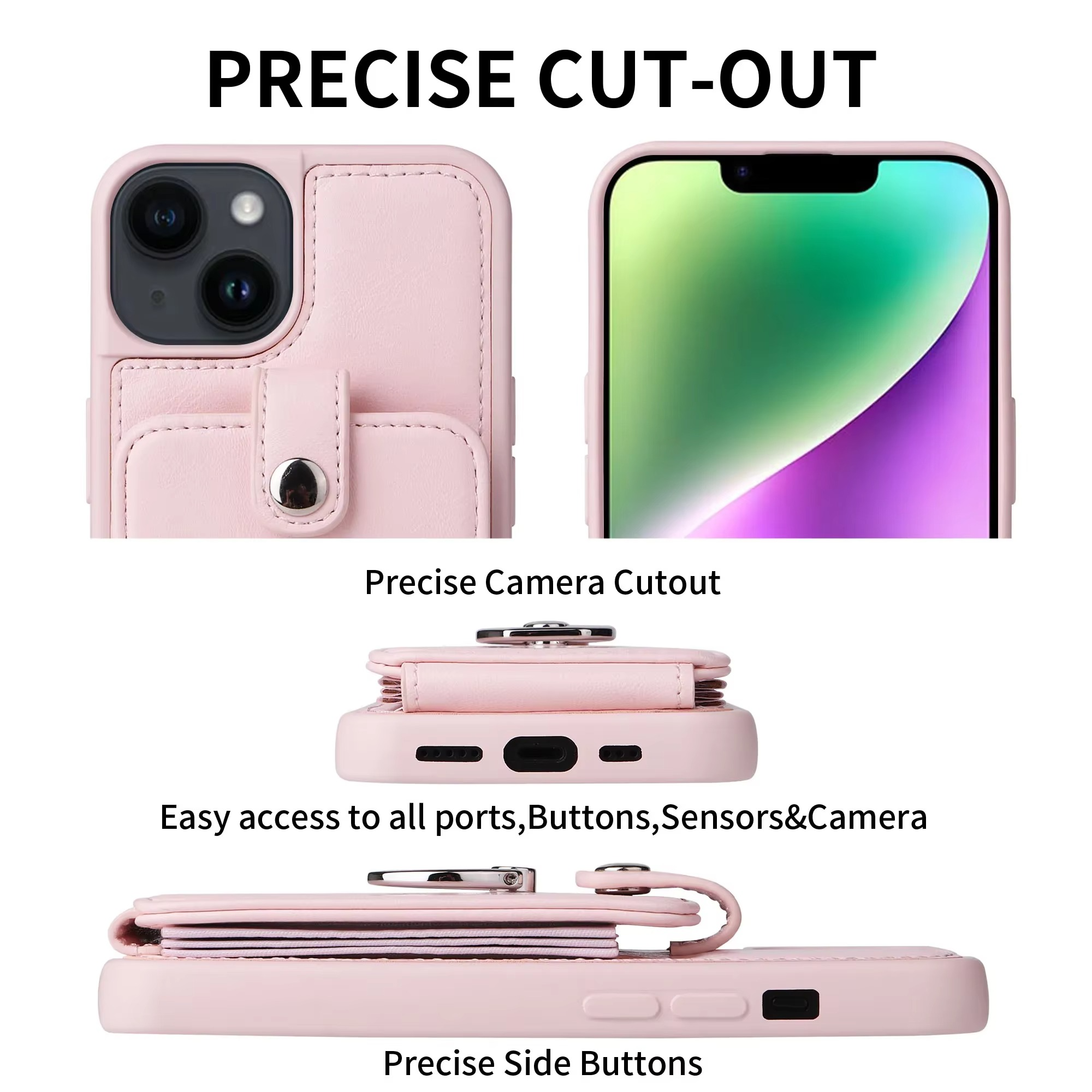 Luxury iPhone Leather Wallet Case with Ring Holder — Card Slot Cover, Shockproof Protective Design, Anti-Fingerprint Scratch-Resistant Non-Slip Finish