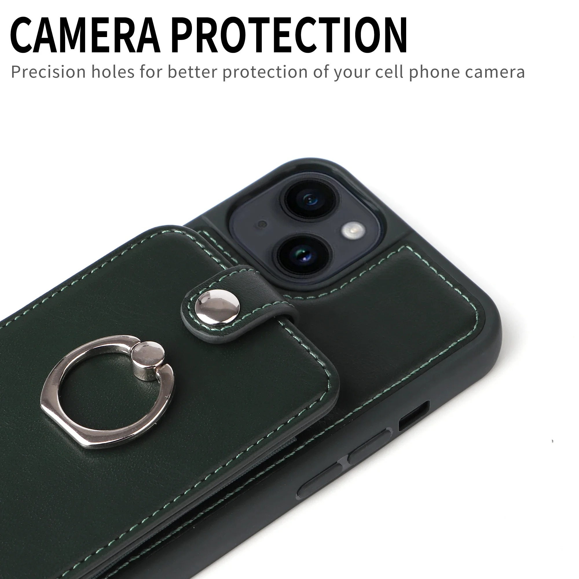 Luxury iPhone Leather Wallet Case with Ring Holder — Card Slot Cover, Shockproof Protective Design, Anti-Fingerprint Scratch-Resistant Non-Slip Finish