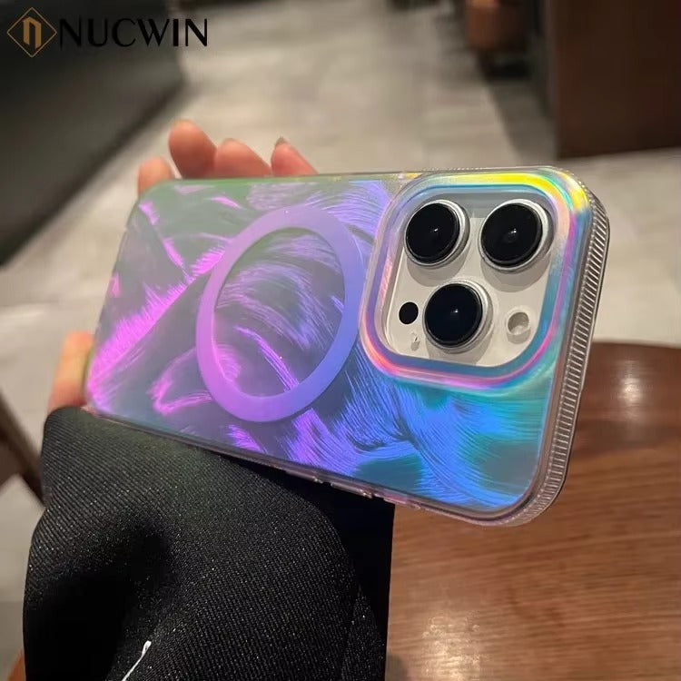 Luxury iPhone MagSafe Case Aurora Gradient Design — Colorful Laser Acrylic Cover, Magnetic Wireless Charging, Slim Shockproof Anti-Fingerprint Scratch-Resistant Finish