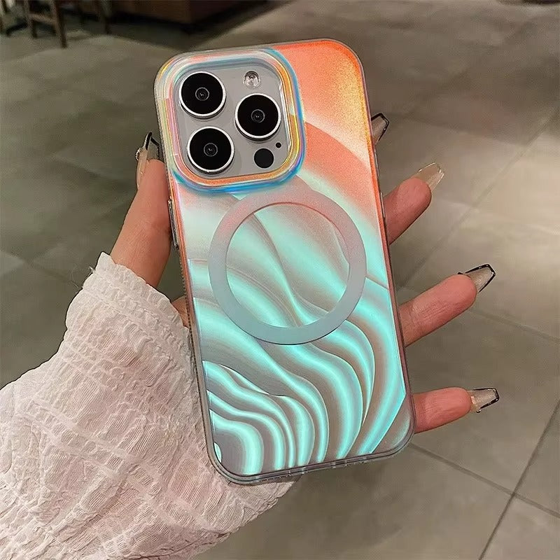 Luxury iPhone MagSafe Case Aurora Gradient Design — Colorful Laser Acrylic Cover, Magnetic Wireless Charging, Slim Shockproof Anti-Fingerprint Scratch-Resistant Finish