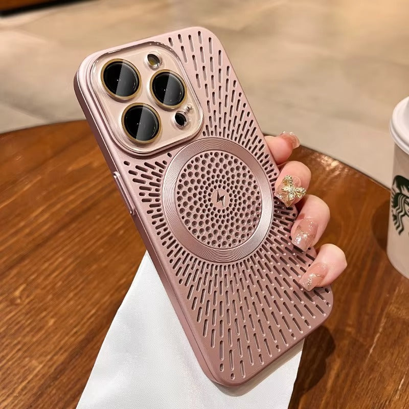 Luxury iPhone MagSafe Case Heat Dissipation Design — Ultra-Thin Anti-Drop Cover with Glass Camera Protector, Shockproof Anti-Fingerprint Scratch-Resistant Finish