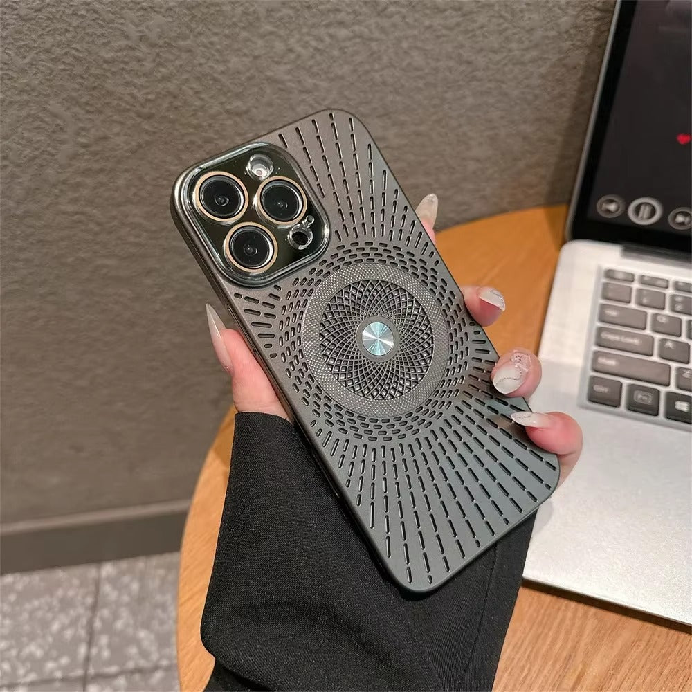 Luxury iPhone MagSafe Case Heat Dissipation Design — Ultra-Thin Anti-Drop Cover with Glass Camera Protector, Shockproof Anti-Fingerprint Scratch-Resistant Finish