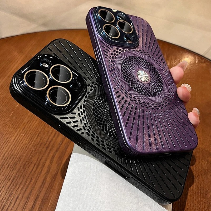 Luxury iPhone MagSafe Case Heat Dissipation Design — Ultra-Thin Anti-Drop Cover with Glass Camera Protector, Shockproof Anti-Fingerprint Scratch-Resistant Finish