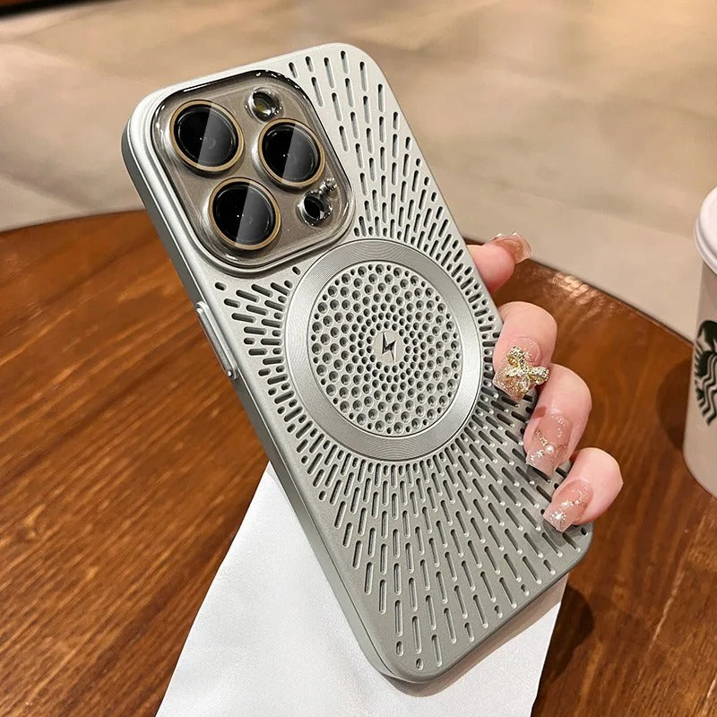 Luxury iPhone MagSafe Case Heat Dissipation Design — Ultra-Thin Anti-Drop Cover with Glass Camera Protector, Shockproof Anti-Fingerprint Scratch-Resistant Finish