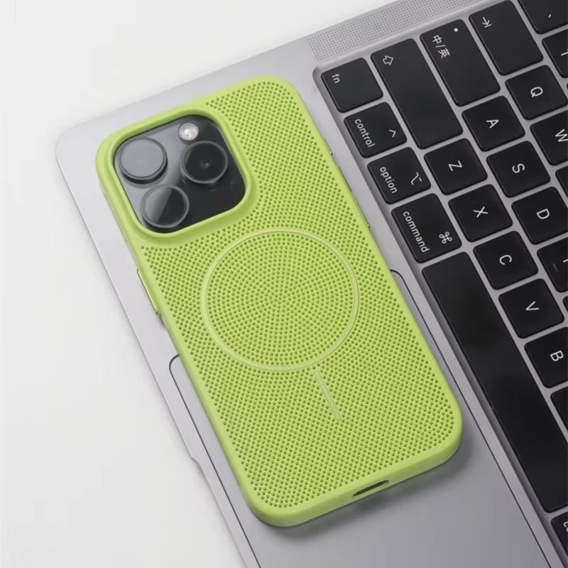Luxury iPhone MagSafe C Heatase Dissipation Grid Design — Hard Matte Shockproof Cover with Wireless Charging Support, Anti-Fingerprint Scratch-Resistant Finish