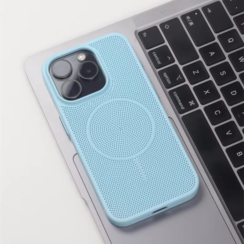 Luxury iPhone MagSafe C Heatase Dissipation Grid Design — Hard Matte Shockproof Cover with Wireless Charging Support, Anti-Fingerprint Scratch-Resistant Finish