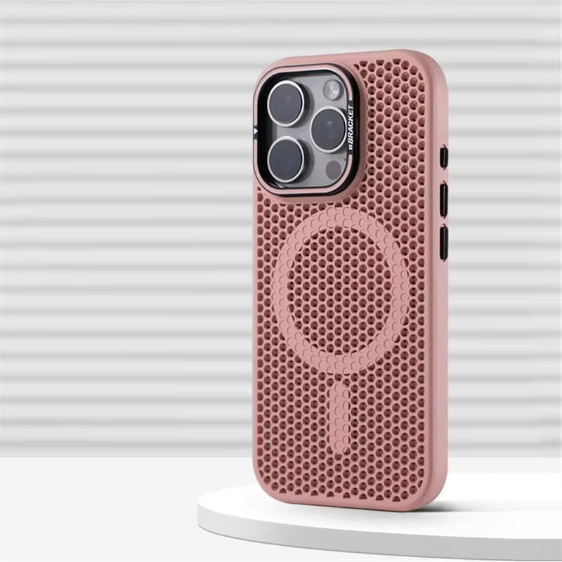 Luxury iPhone MagSafe Case Honeycomb Heat Dissipation — Matte Shockproof Cover with Lens Holder, Lightweight Anti-Fingerprint Scratch-Resistant Design