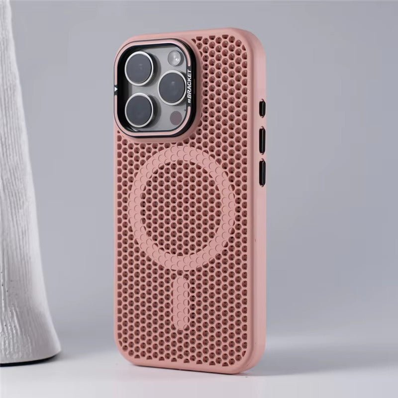 Luxury iPhone MagSafe Case Honeycomb Heat Dissipation — Matte Shockproof Cover with Lens Holder, Lightweight Anti-Fingerprint Scratch-Resistant Design