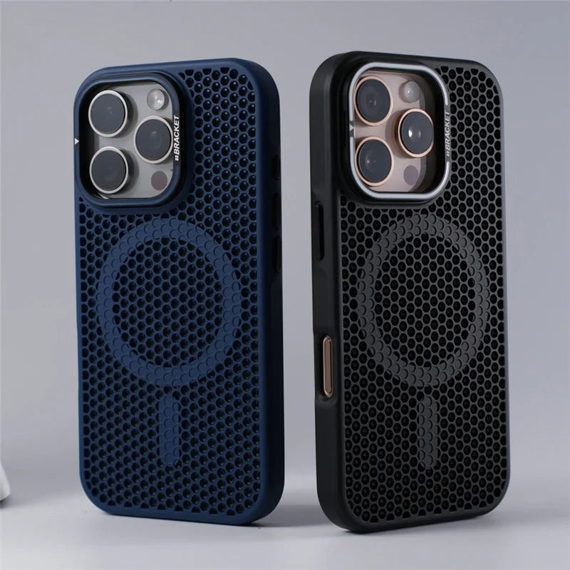 Luxury iPhone MagSafe Case Honeycomb Heat Dissipation — Matte Shockproof Cover with Lens Holder, Lightweight Anti-Fingerprint Scratch-Resistant Design
