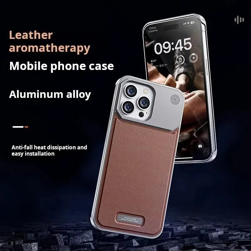 Luxury iPhone MagSafe Case Leather + Aluminum Alloy — Magnetic Wireless Charging Cover, Frameless Shockproof Design, Anti-Fingerprint Scratch-Resistant Finish