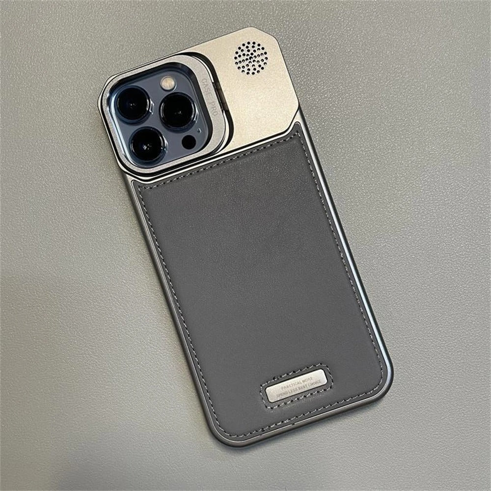 Luxury iPhone MagSafe Case Leather + Aluminum Alloy — Magnetic Wireless Charging Cover, Frameless Shockproof Design, Anti-Fingerprint Scratch-Resistant Finish