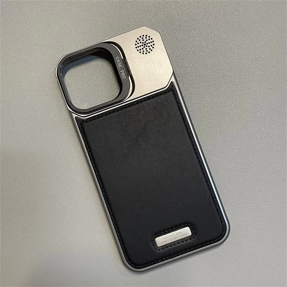 Luxury iPhone MagSafe Case Leather + Aluminum Alloy — Magnetic Wireless Charging Cover, Frameless Shockproof Design, Anti-Fingerprint Scratch-Resistant Finish